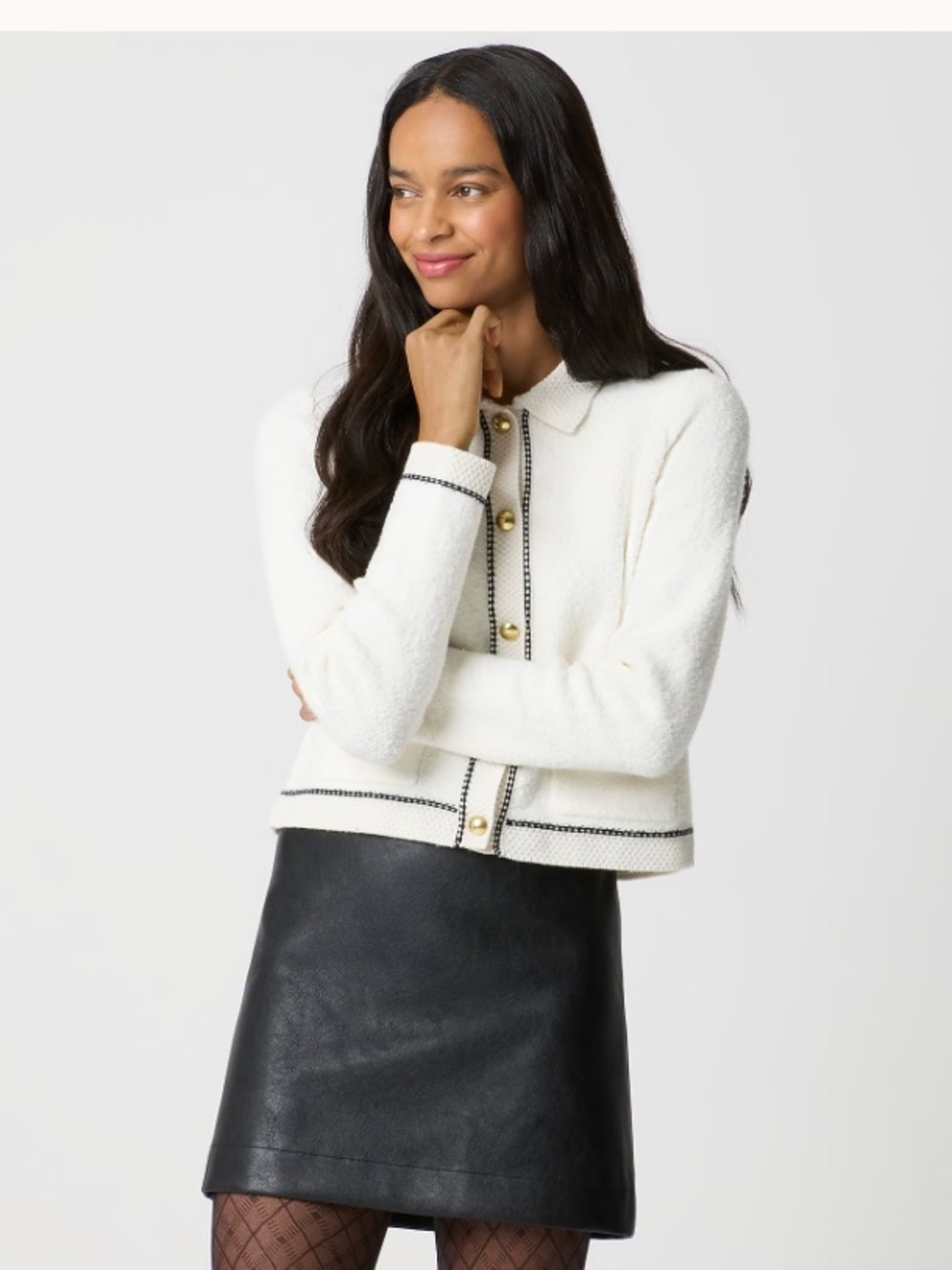 NEW J. Crew Ivory & black Boucle Lady Cardigan Sweater gold buttons M CN046 $138